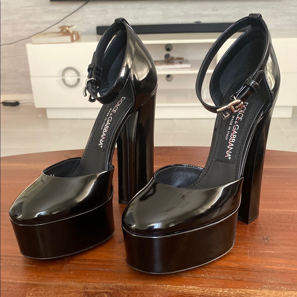 Dolce & Gabbana Glossy Black Platform Shoes View 5